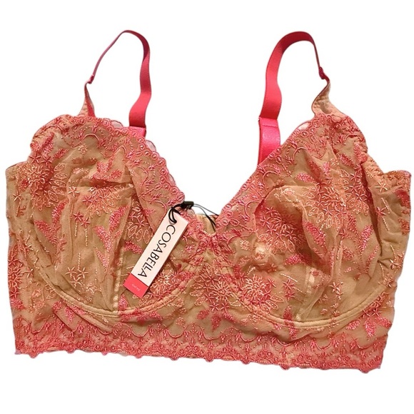 Cosabella Other - Cosabella Curvy Lace Underwire Bra Large Nude Pink Sheer Floral Embroidery NWT